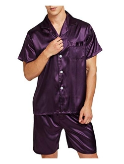 Men's Satin Pajamas Short Button-Down Pj Set Sleepwear Loungewear