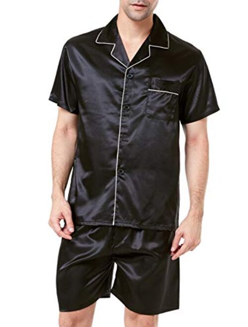 Men's Satin Pajamas Short Button-Down Pj Set Sleepwear Loungewear