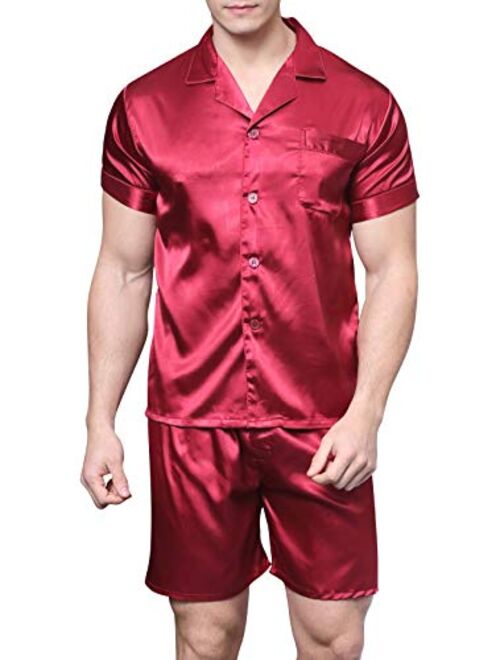 Men's Satin Pajamas Short Button-Down Pj Set Sleepwear Loungewear