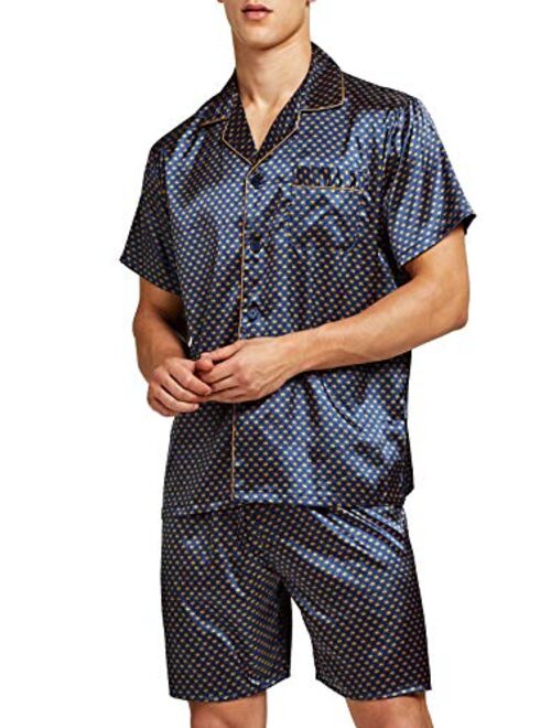 Men's Satin Pajamas Short Button-Down Pj Set Sleepwear Loungewear