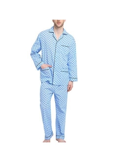 GLOBAL Mens Pajamas Set, 100% Cotton Woven Drawstring Sleepwear Set with Top and Pants/Bottoms