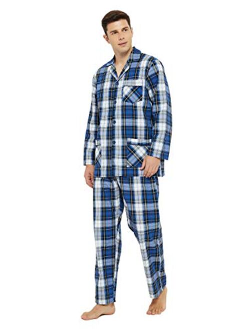 GLOBAL Mens Pajamas Set, 100% Cotton Woven Drawstring Sleepwear Set with Top and Pants/Bottoms