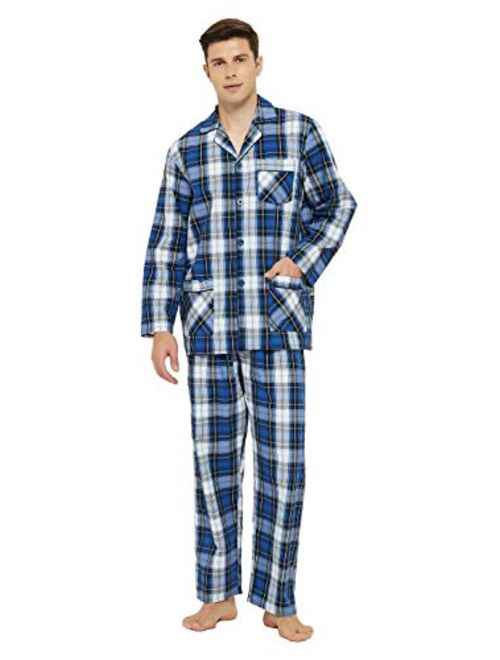 GLOBAL Mens Pajamas Set, 100% Cotton Woven Drawstring Sleepwear Set with Top and Pants/Bottoms