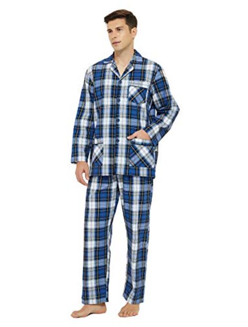 GLOBAL Mens Pajamas Set, 100% Cotton Woven Drawstring Sleepwear Set with Top and Pants/Bottoms