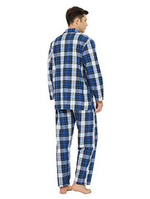 GLOBAL Mens Pajamas Set, 100% Cotton Woven Drawstring Sleepwear Set with Top and Pants/Bottoms