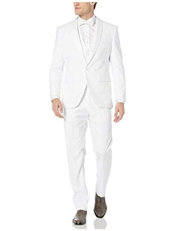 Adam Baker Men's 100% Wool Modern Fit Single Breasted Three Piece Shawl Collar Tuxedo - Colors