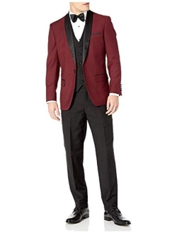 Adam Baker Men's 100% Wool Modern Fit Single Breasted Three Piece Shawl Collar Tuxedo - Colors