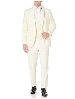 Adam Baker Men's 100% Wool Modern Fit Single Breasted Three Piece Shawl Collar Tuxedo - Colors