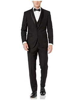 Adam Baker Men's 100% Wool Modern Fit Single Breasted Three Piece Shawl Collar Tuxedo - Colors