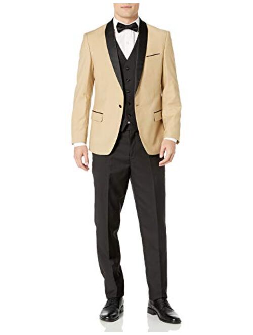 Adam Baker Men's 100% Wool Modern Fit Single Breasted Three Piece Shawl Collar Tuxedo - Colors