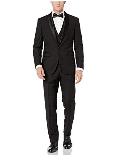 Adam Baker Men's 100% Wool Modern Fit Single Breasted Three Piece Shawl Collar Tuxedo - Colors