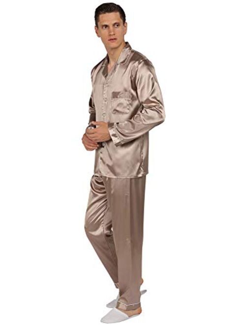 YIMANIE Mens Satin Pajamas Set Classic Sleepwear Loungewear