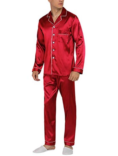 YIMANIE Mens Satin Pajamas Set Classic Sleepwear Loungewear