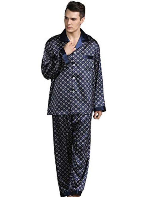 YIMANIE Mens Satin Pajamas Set Classic Sleepwear Loungewear