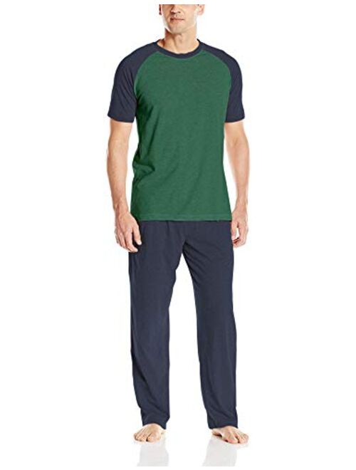 Hanes Men's Adult X-Temp Short Sleeve Cotton Raglan Shirt and Pants Pajamas Pjs Sleepwear Lounge Set