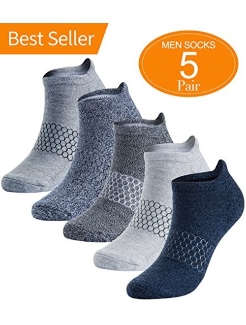 5 Pairs Men's Performance Athletic Breathable Ankle Socks Low Cut Comfort Cushioned Running Tab Socks