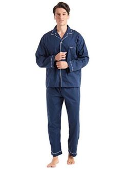 TONY AND CANDICE Mens Cotton Pajama Set, Long Sleeve Button-Down Woven Sleepwear