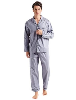 TONY AND CANDICE Mens Cotton Pajama Set, Long Sleeve Button-Down Woven Sleepwear