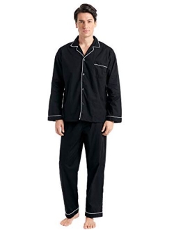 TONY AND CANDICE Mens Cotton Pajama Set, Long Sleeve Button-Down Woven Sleepwear