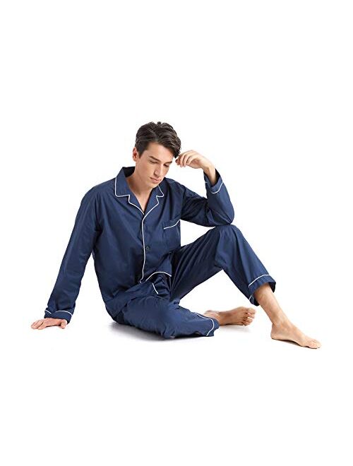 TONY AND CANDICE Mens Cotton Pajama Set, Long Sleeve Button-Down Woven Sleepwear