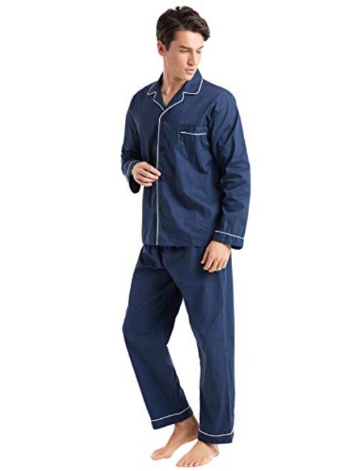 TONY AND CANDICE Mens Cotton Pajama Set, Long Sleeve Button-Down Woven Sleepwear