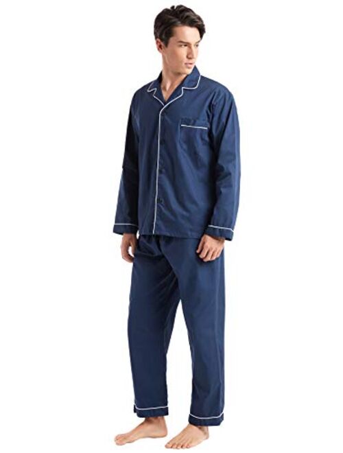 TONY AND CANDICE Mens Cotton Pajama Set, Long Sleeve Button-Down Woven Sleepwear