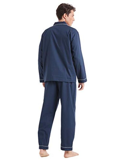 TONY AND CANDICE Mens Cotton Pajama Set, Long Sleeve Button-Down Woven Sleepwear