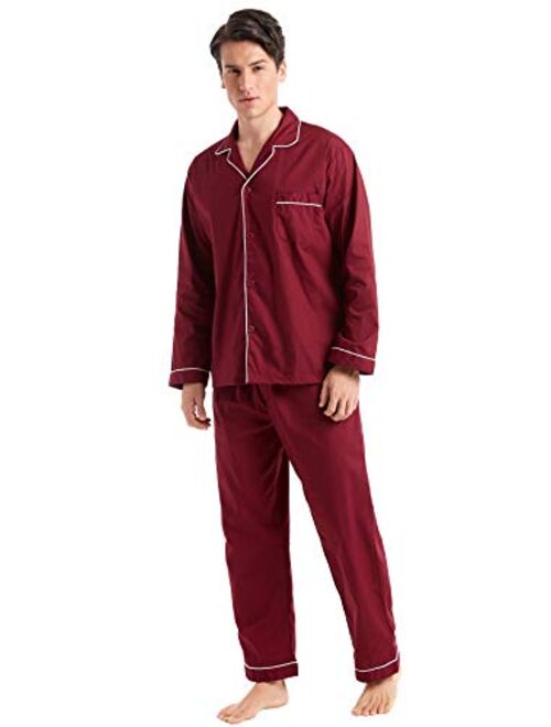 TONY AND CANDICE Mens Cotton Pajama Set, Long Sleeve Button-Down Woven Sleepwear