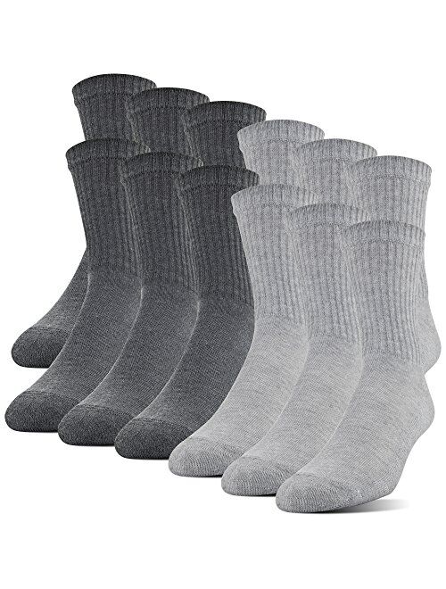 Gildan Men's Polyester Half Cushion Mid-Crew Socks, 12-Pack