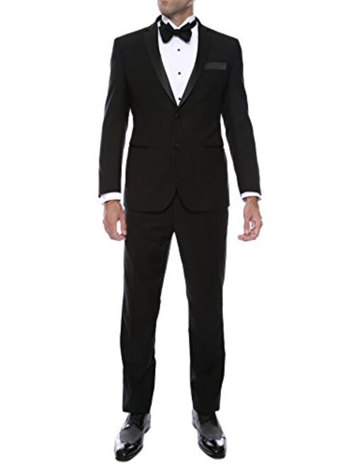 Ferrecci Men's Bronson Black Slim Fit Notch Collar Lapel 2 Piece Tuxedo Suit Set - Tux Blazer Jacket and Pants