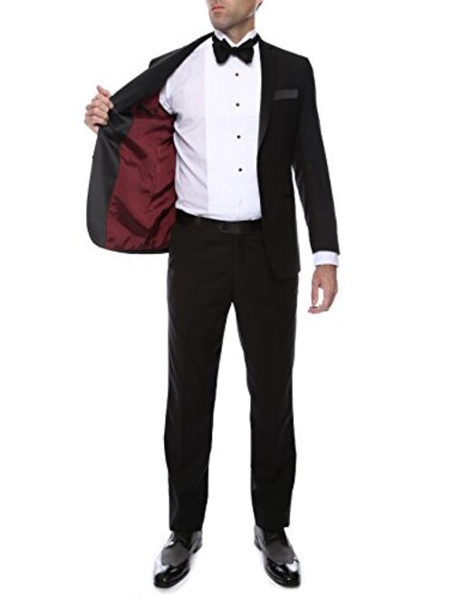 Ferrecci Men's Bronson Black Slim Fit Notch Collar Lapel 2 Piece Tuxedo Suit Set - Tux Blazer Jacket and Pants