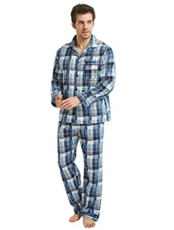 GLOBAL Mens Flannel Pajamas, 2-Piece Warm Pj Set