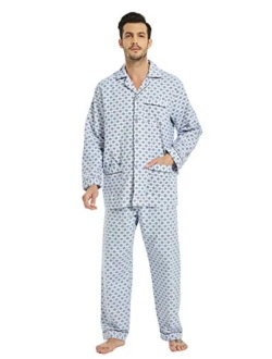 GLOBAL Mens Flannel Pajamas, 2-Piece Warm Pj Set