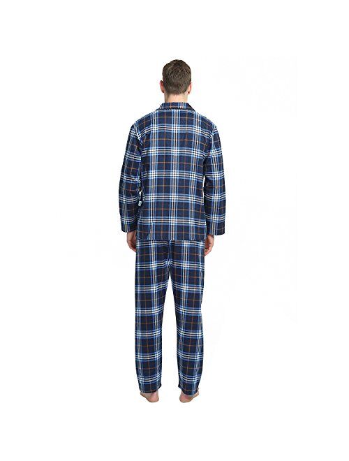 GLOBAL Mens Flannel Pajamas, 2-Piece Warm Pj Set