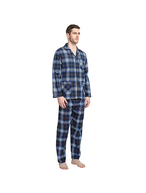 GLOBAL Mens Flannel Pajamas, 2-Piece Warm Pj Set