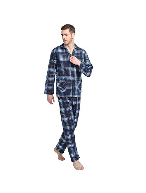 GLOBAL Mens Flannel Pajamas, 2-Piece Warm Pj Set