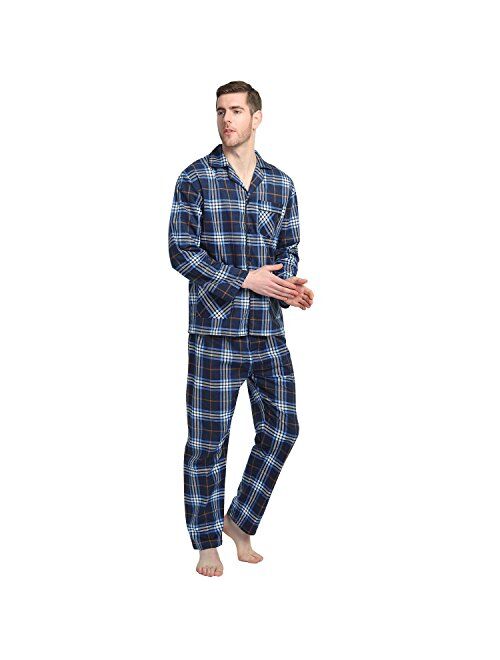 GLOBAL Mens Flannel Pajamas, 2-Piece Warm Pj Set