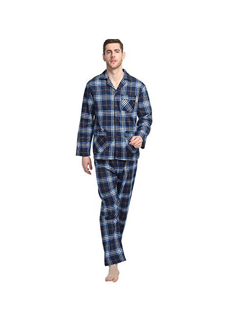 GLOBAL Mens Flannel Pajamas, 2-Piece Warm Pj Set