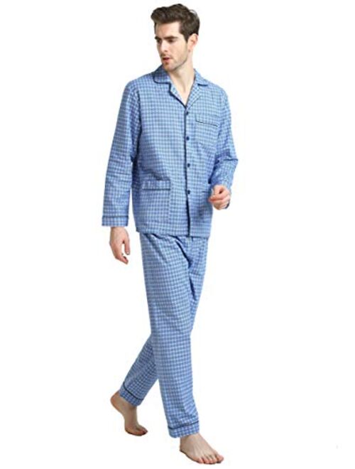 GLOBAL Mens Flannel Pajamas, 2-Piece Warm Pj Set