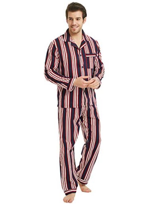 GLOBAL Mens Flannel Pajamas, 2-Piece Warm Pj Set