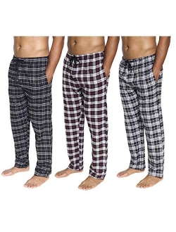 3 Pack: Mens Pajama Pants - Mens Knit Cotton Flannel Plaid Lounge Bottoms S-3XL