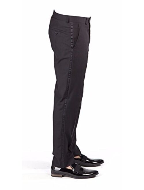 AZAR MAN Slim Fit Men Suit Tuxedo Black 2 Button Satin Collar Flat Front Pants