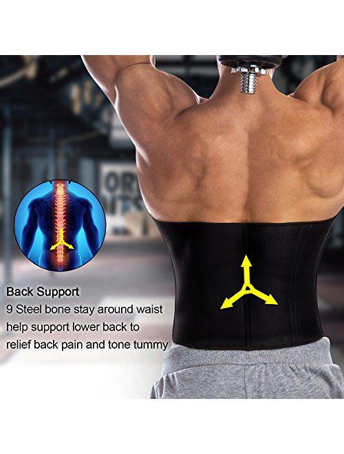 TAILONG Men Waist Trainer Belt Workout for Body Weight Loss Fitness Fat Burner Trimmer Band Back Support