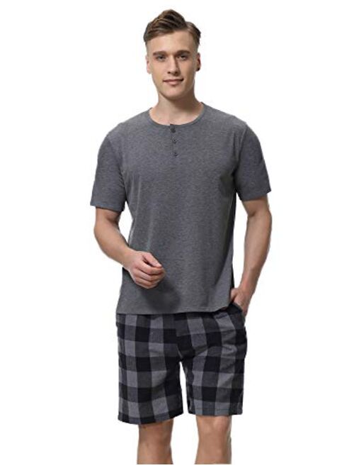 Aibrou Men's Summer Sleepwear Short Sleeve Striped Cotton Shorts and Top Pajama Set