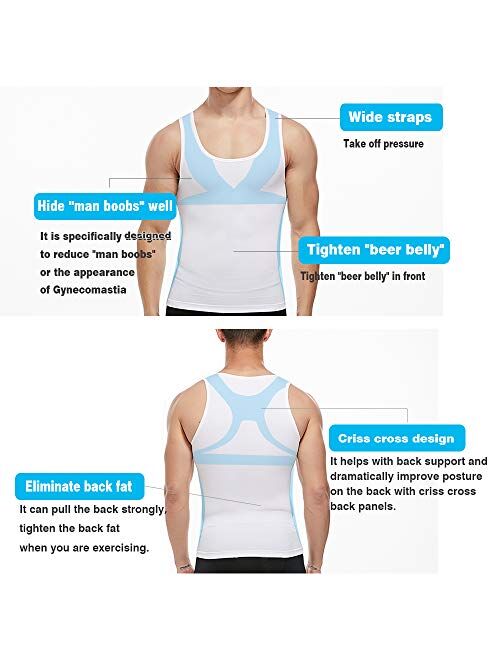 KOCLES Mens Slimming Body Shaper Compression Tank Top Vest Shirt Abs Shapewear