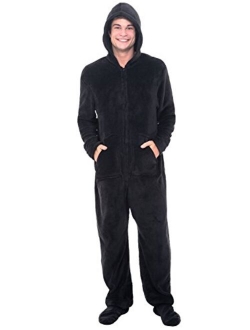 Men's Warm Fleece One Piece Footed Pajamas, Adult Onesie with Hood