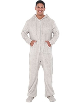 Men's Warm Fleece One Piece Footed Pajamas, Adult Onesie with Hood