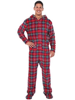 Men's Warm Fleece One Piece Footed Pajamas, Adult Onesie with Hood