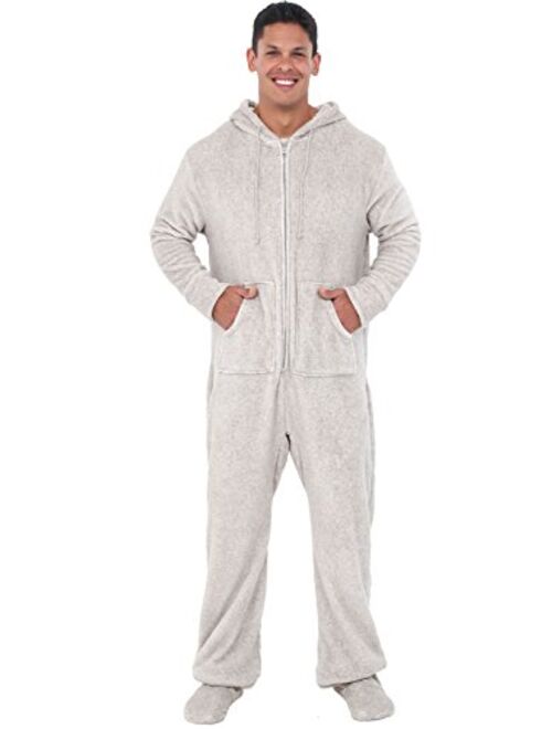 Alexander Del Rossa Men's Warm Fleece One Piece Footed Pajamas, Adult Onesie with Hood