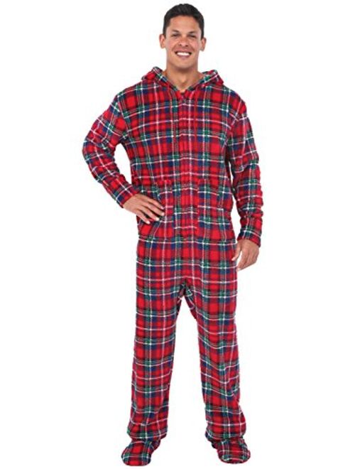 Alexander Del Rossa Men's Warm Fleece One Piece Footed Pajamas, Adult Onesie with Hood